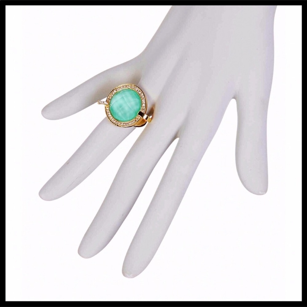 GENUINE CRYSTAL TURQUOISE STONE JEWEL PAVE BOHO STATEMENT RING A2C - Picture 4 of 8